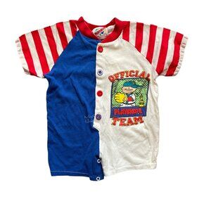 Vintage 1989 Playskool Baby Romper Official Team Red White & Blue Striped 12M